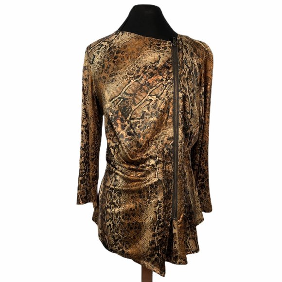 Vintage Tops - Vintage Boho Chic Snake Print Faux Wrap Zip up Top